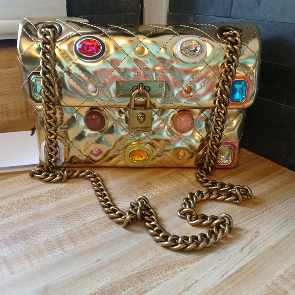 Kurt Geiger Handbags - Kurt Geiger Gold Crossbody Bag with Jewel Accents